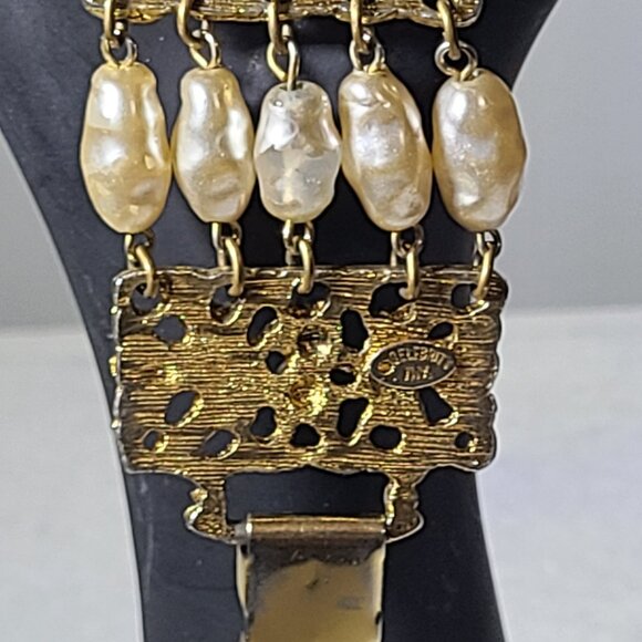 Vintage Celebrity NY Freshwater Pearl Wide Gold-Tone Bracelet - Picture 6 of 6